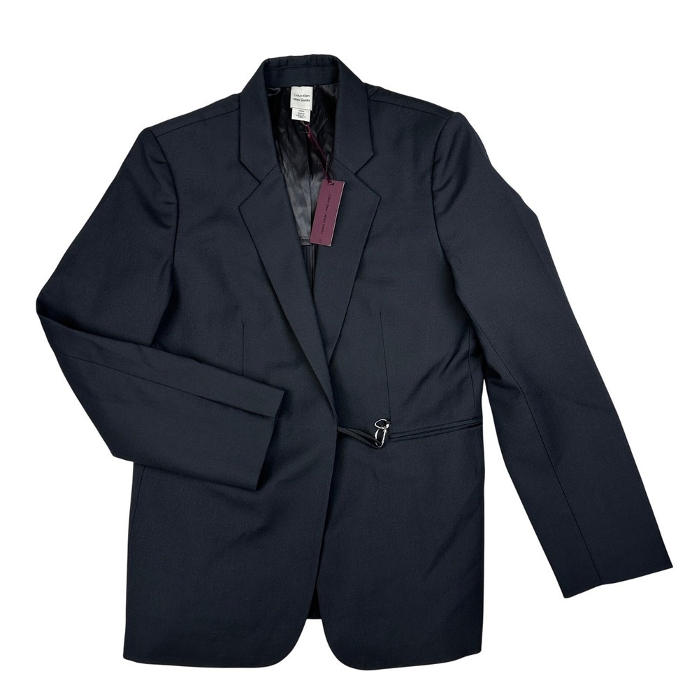 Calvin Klein Nensi Dojaka Wool Blend Blazer Hook Front Black Women's S -New